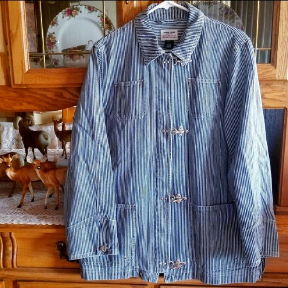 LAUREN JEAN CO. PINSTRIPE DENIM COAT ~🎊HP🎊 - Picture 1 of 7